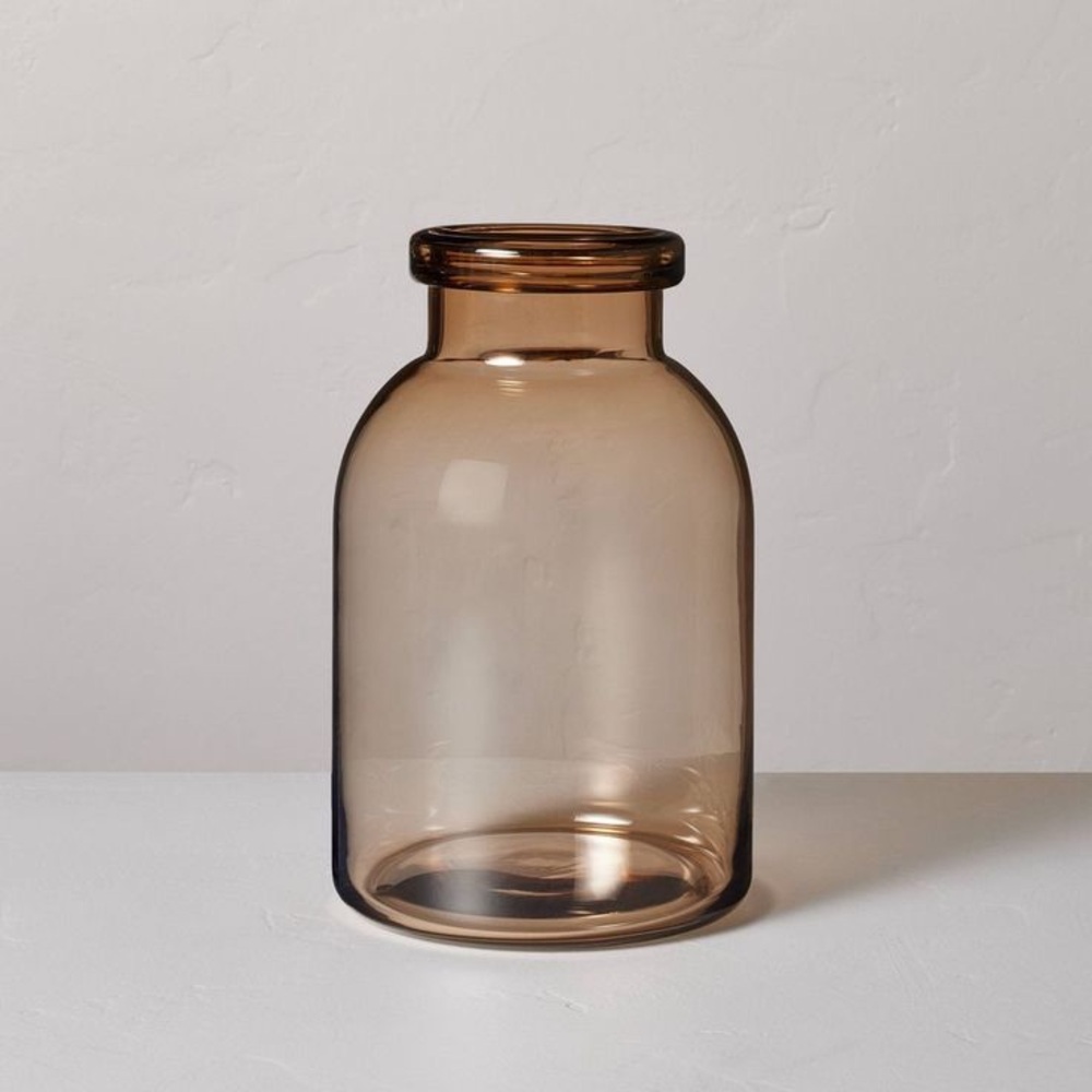 NWT Tinted Brown Glass Jug Vase 12" Amber Hearth & Hand with Magnolia